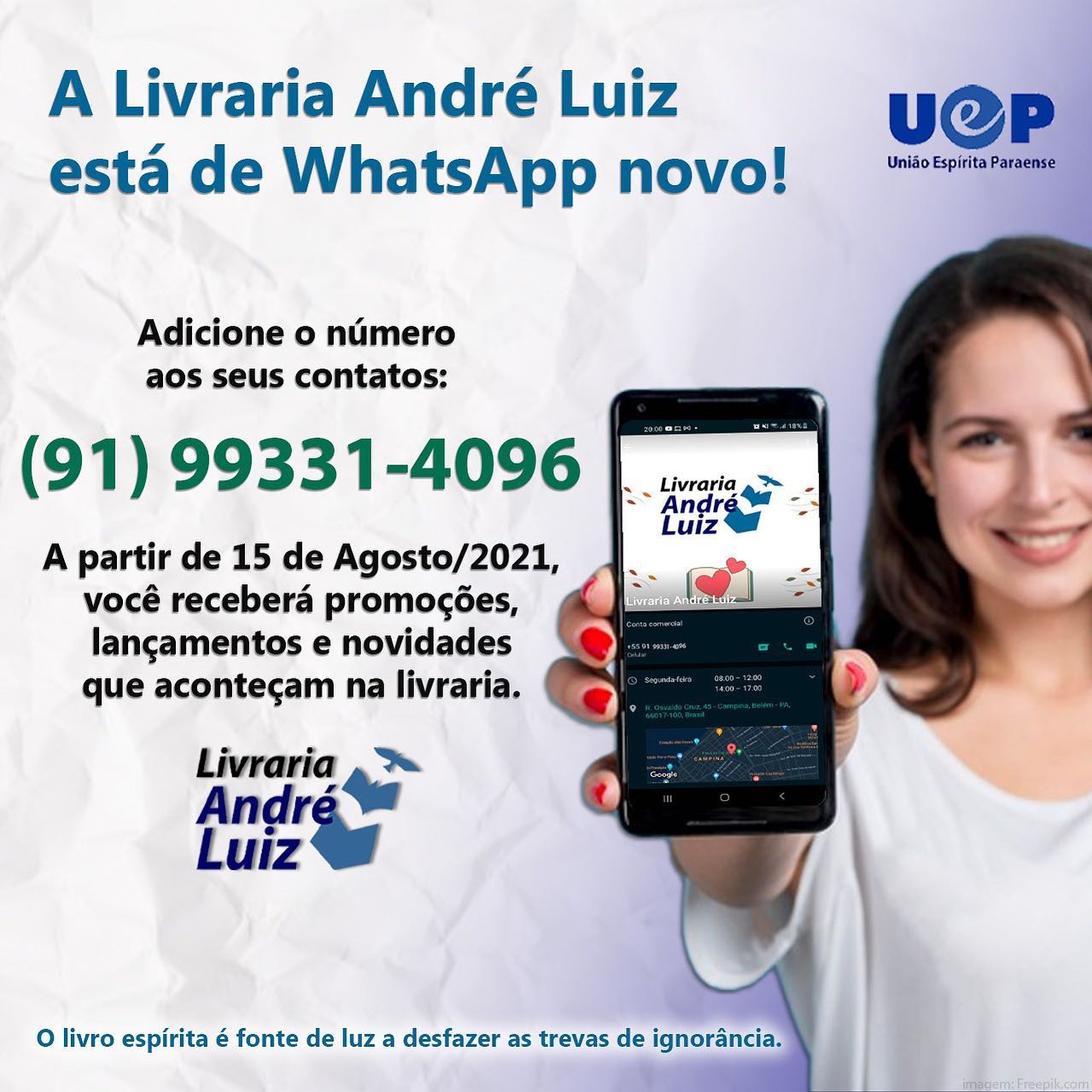 Você está visualizando atualmente A livraria André Luiz está de WhatsApp novo!