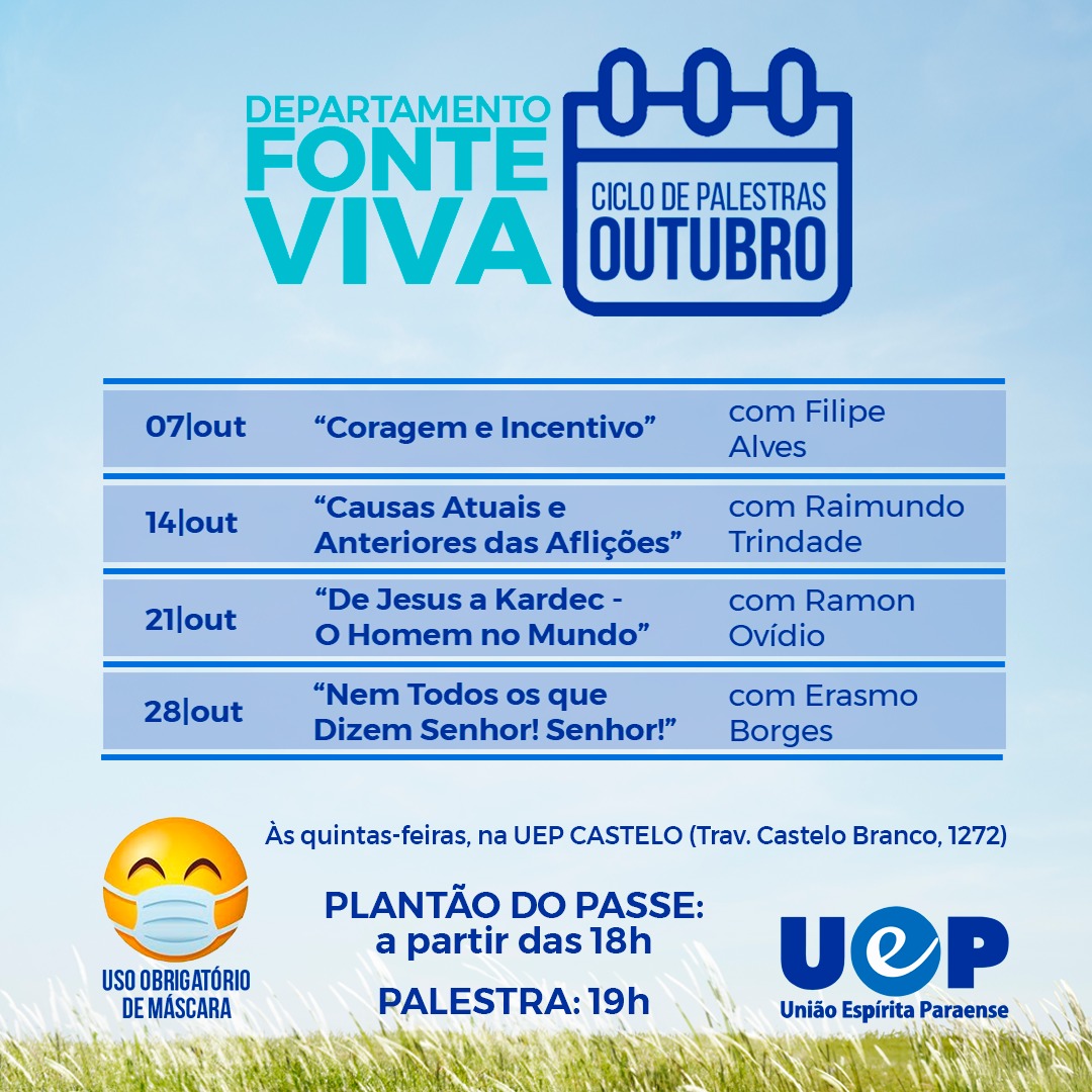 Você está visualizando atualmente Ciclo de Palestras do Departamento Fonte Viva – Outubro